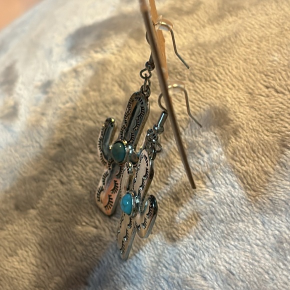 Austin West - Silver Boho Cactus with Turquoise Dangle Earrings - Picture 5 of 14